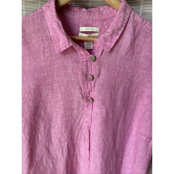 Cynthia Rowley Shirt Womens 2X 100% Linen Pink Roll Tab Sleeves - Picture 2 of 9